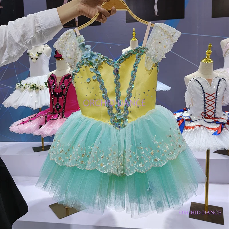 

Профессиональный индивидуальный размер, детская сценическая одежда для девочек, костюмы, короткое лирическое балетное танцевальное платье