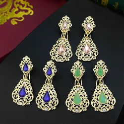 Sunspicems Gold Color Morocco Earring for Women Hollow Arabesque Muslim Bridal Drop Earring Bright Crystal Wedding Jewelry Gift