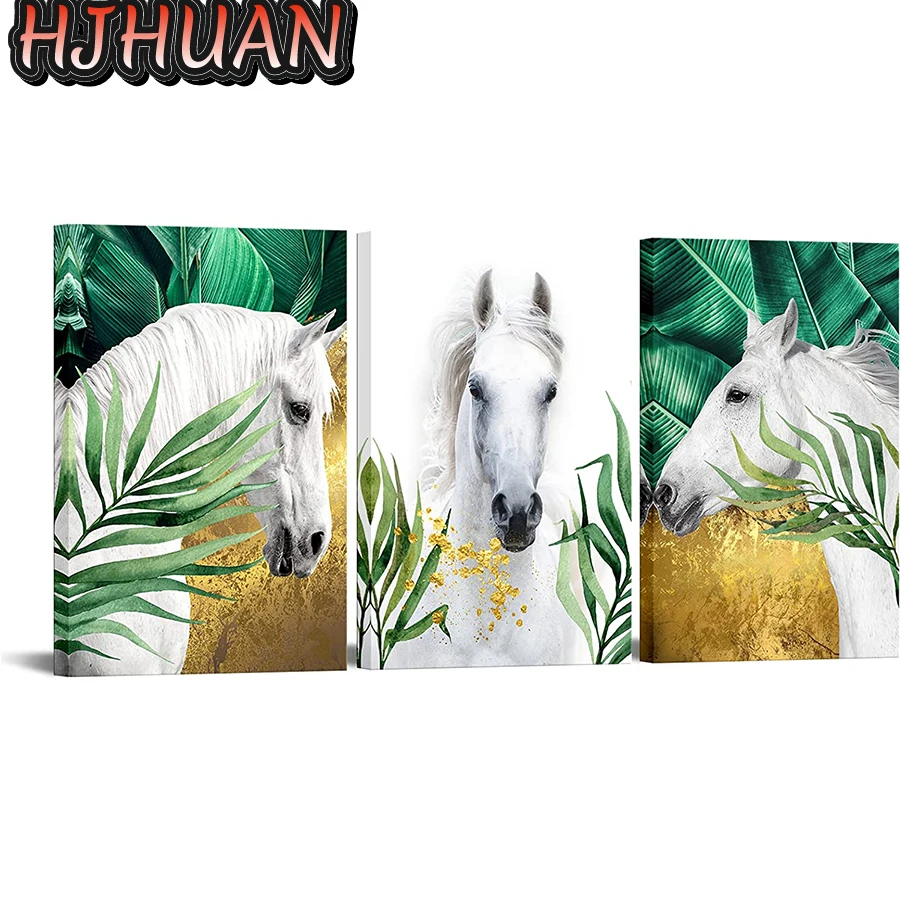 

3pcs animal art, horse Diamond Painting Cross Stitch Kit Full Drill Embroidery Mosaic Picture Of Rhinestones Gift Home Decor