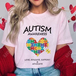 New T-shirts for Women Fashion Autism Love Print Unisex T Shirt Y2K Tops Streetwear Clothes Autism Awareness T Shirt Female Tees