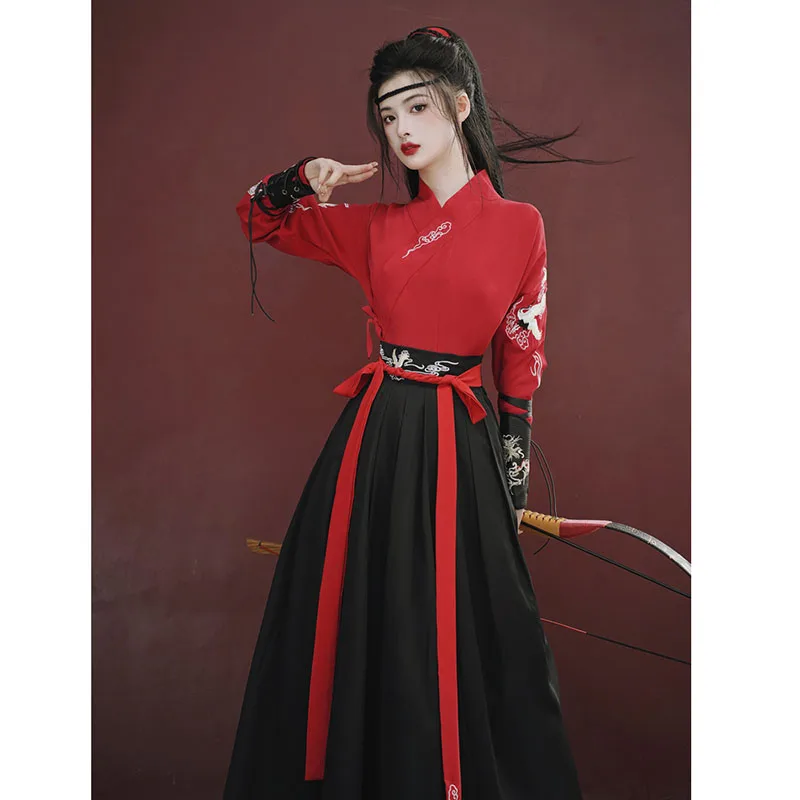 

Hanfu Xianhe вышитый крестообразный воротник в стиле боевых искусств, одежда для пар, древний стиль, мужской и женский комплект большого размера