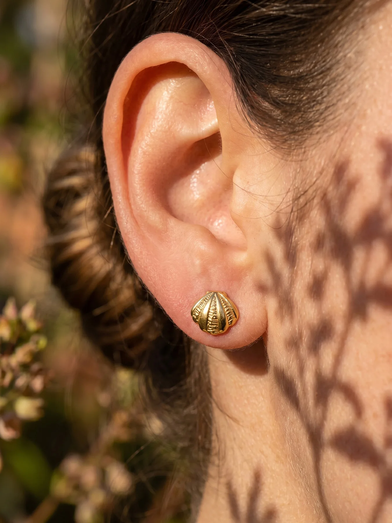 Fächerförmige Muschel-Ohrringe für Damen 316L Edelstahl 18K Vergoldet Französischer Stil Wasserfest Nicht Verblassende Ohrstecker Schmuck – Detail 3