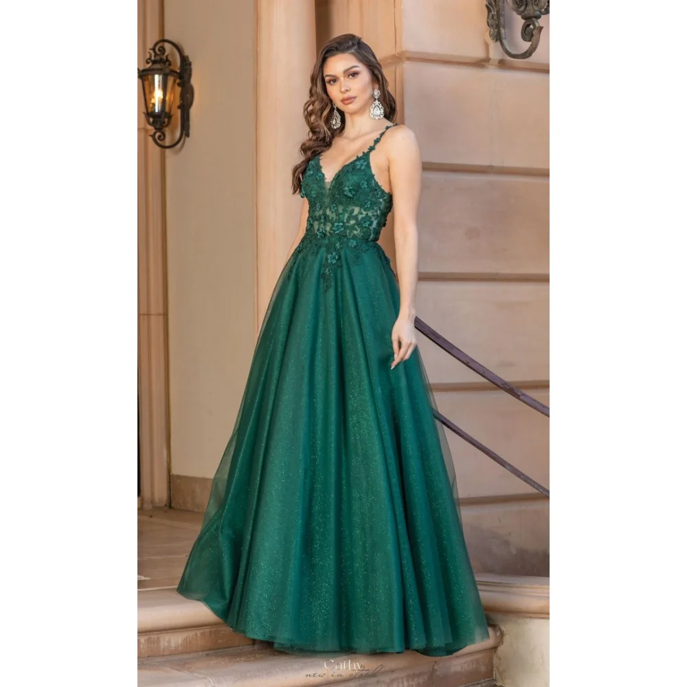 

Cathy Customize Spaghetti Strap Sequin A-line Party Dresses Flowers Embroidery vestidos de noiva Floor-Length Evening Dresses