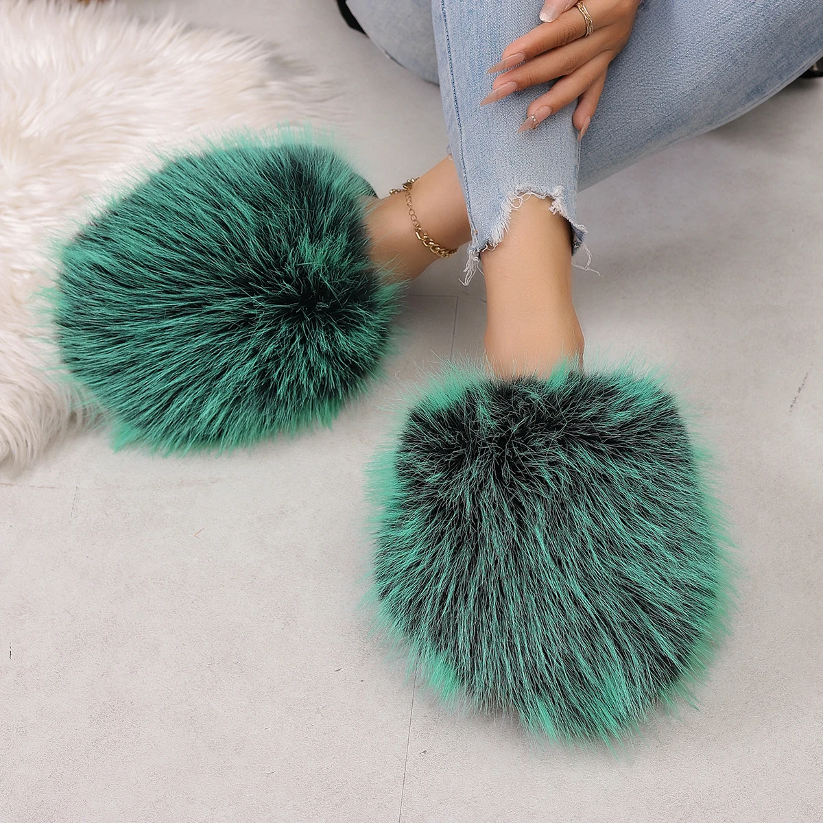 Women Autumn Winter Furry Fur  - Fluffy Fur Slipper 评论和价格