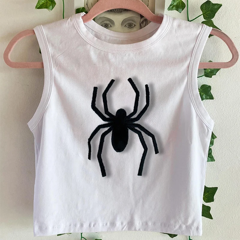 Spider Printed Tank Top Summer Camis Womens Sleeveless Tight Ribbed Female Punk Y2K Harajuku Vest Casual Street Fashion Clothing