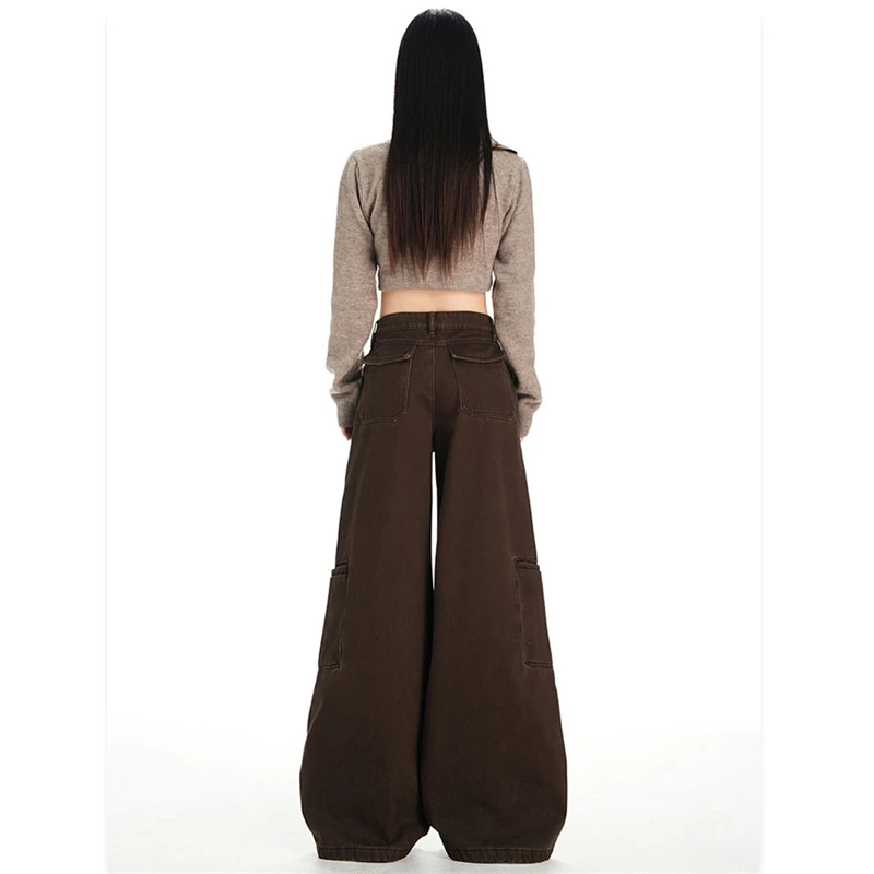 Tooling Wide-leg Trousers Loose Jeans Spring Autumn Women's Denim Pant High Waist Slim Women Jeans Drooping Pants Female Trend