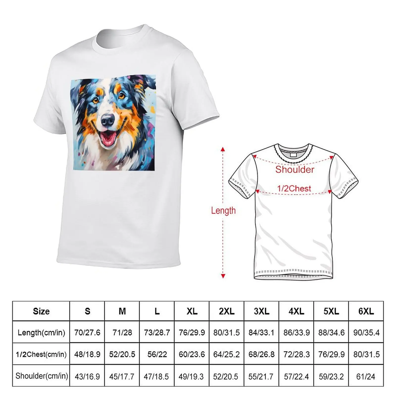 Cute australian shepherd dog breed painting, aussie shepard T-Shirt man t shirts for men t shirts for man cotton T-Shirt