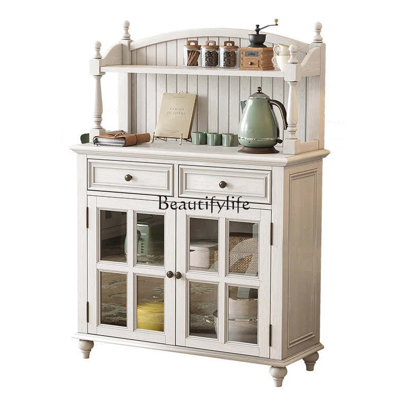 

04American solid wood dining side cabinet retro cupboard small apartment kitchen wine cabinet