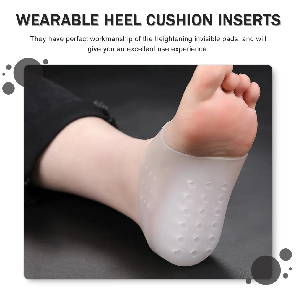 1 par de palmilhas invisíveis para aumento de altura, palmilhas de calcanhar aumentadas para homens e mulheres, inserções de almofada vestíveis, ferramenta de cuidados com os pés de silicone