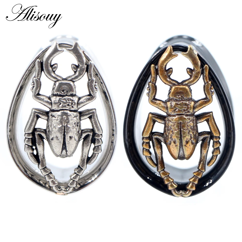 Туннели Alisouy в форме жука, ювелирные изделия Для Пирсинга Ушей из нержавеющей стали, размеры от 8 до 25 мм, 1 шт.