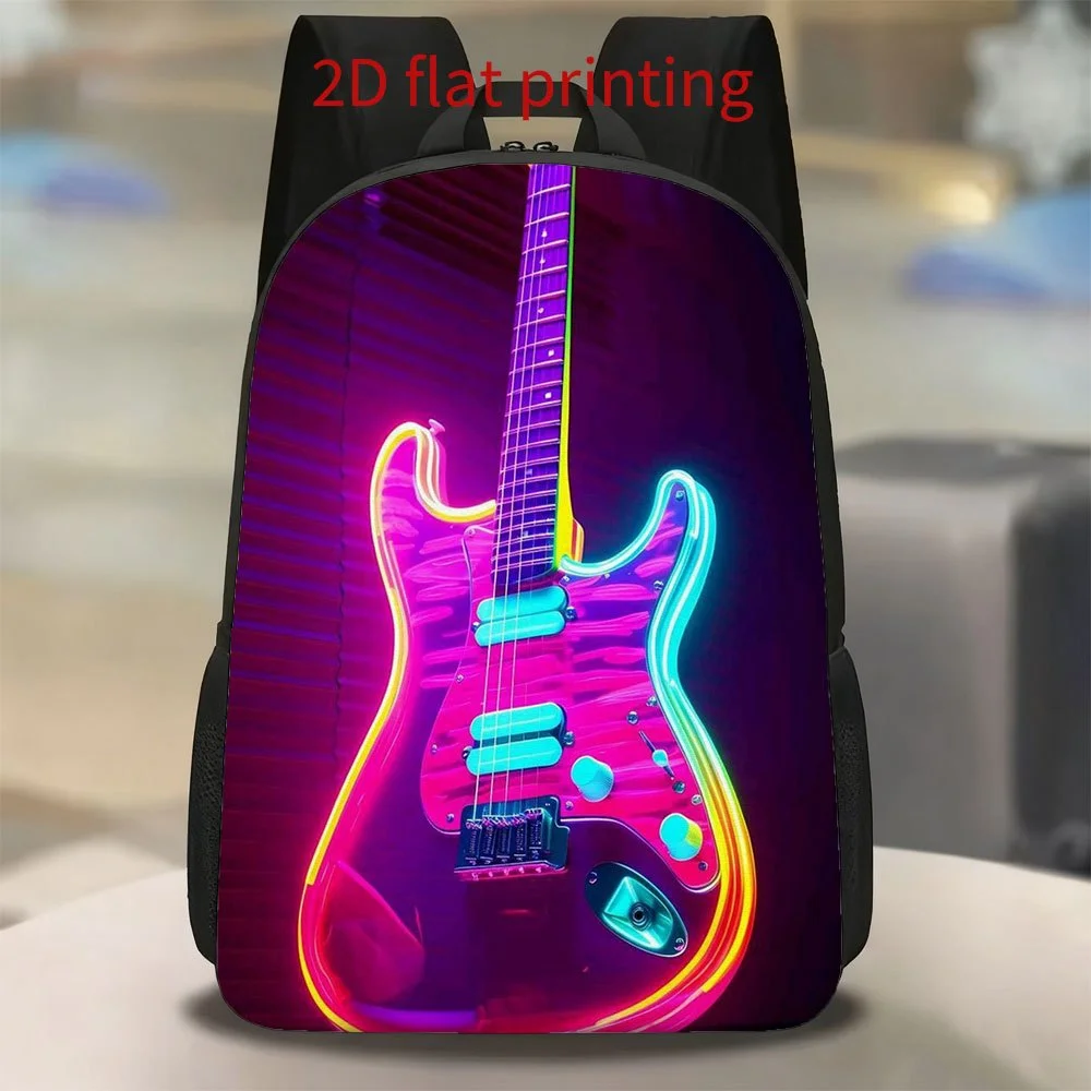 

A neon electric guitar backpack with luminous body - lightweight travel bag for commuting, outdoor use - adjustable shoulder