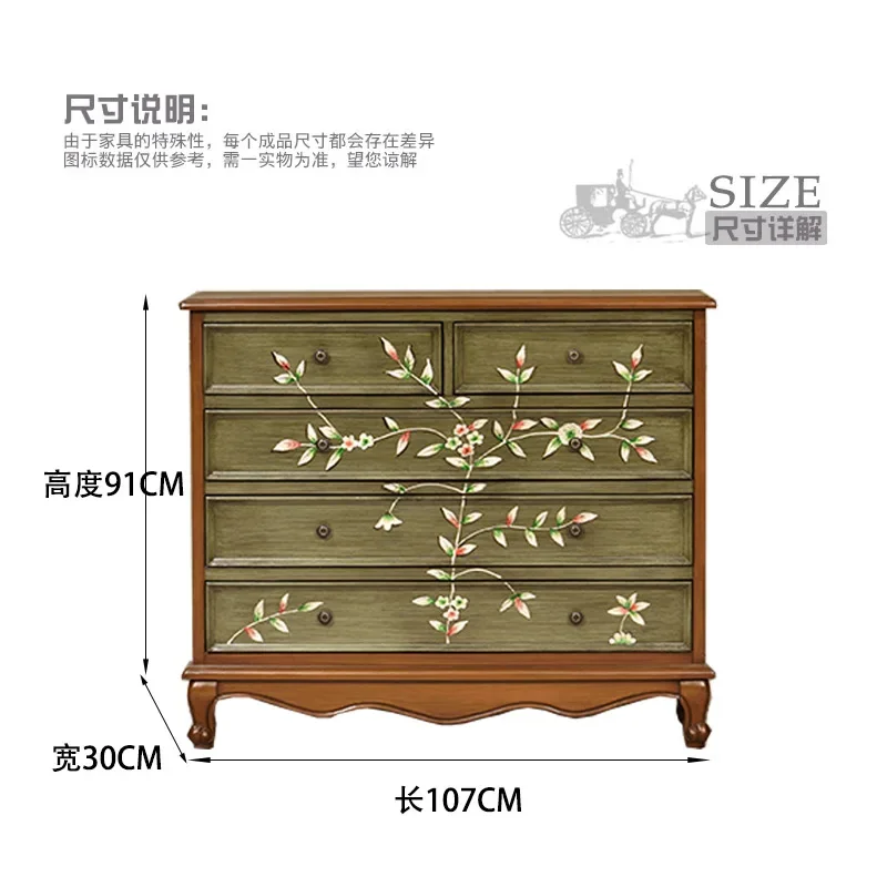 CXX retro solid wood, hand-painted chest of drawers European style old bedroom storage locker