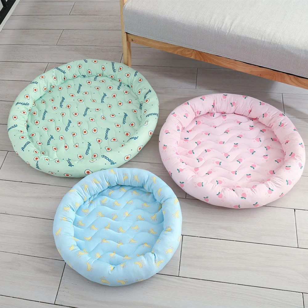 CoolCore Pet Cat Summer Nest Ice Silk Printing Cooling Sleeping Round Mat Dog Easy To Clean with Side Pillow Cats and Dogs Bed