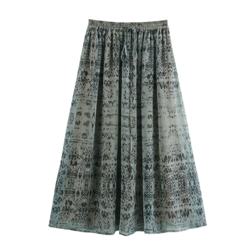 

High Waist Metal colored line bohemian style skirt For Women Summer Casual elegant High Street Style Ankle-Length Skirt