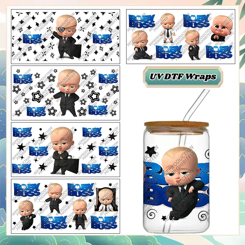 Наклейки-стикеры Cartoon Baby Boss UV DTF для стаканов 16 унций, стеклянных и пластиковых банок Libbey, самоклеящиеся, моющиеся, для самостоятельного оформления