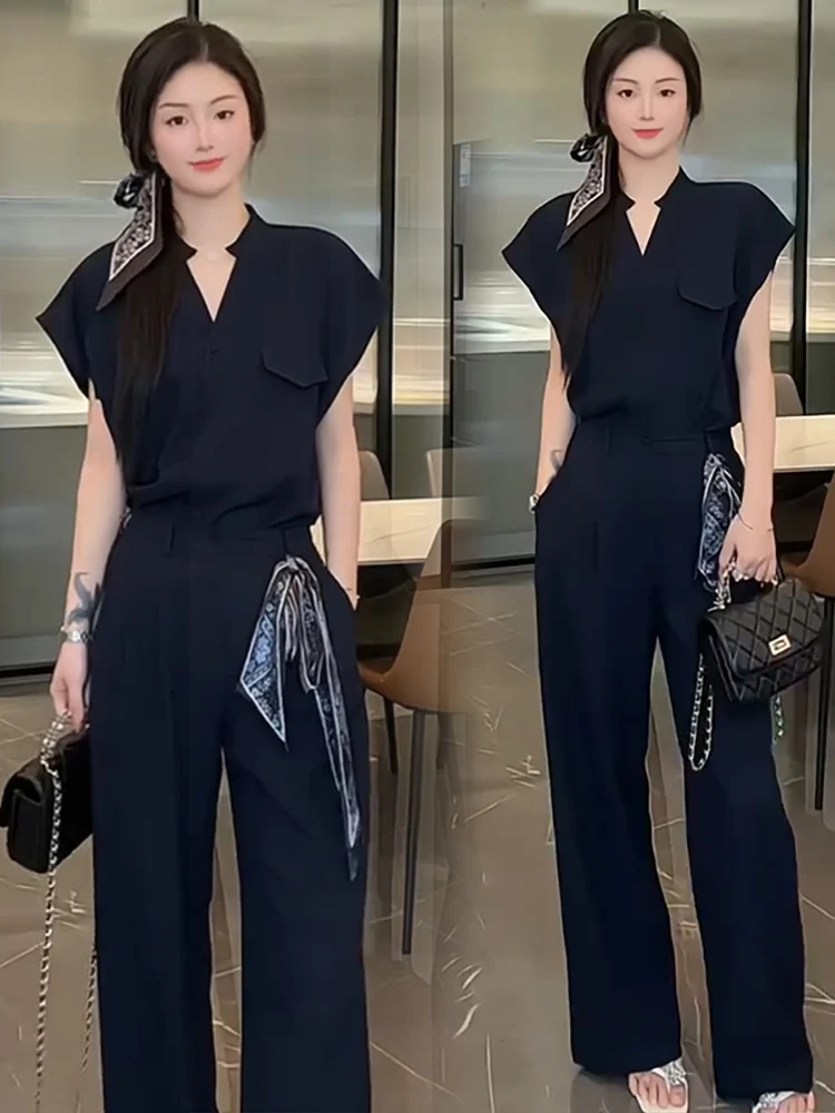 

Модный цельный комбинезон с высокой талией, лето 2022, женский утягивающий комбинезон с ортоприводом, комплект с широкими брюками, комплект с застежкой на талии