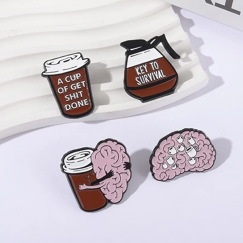 

Новая персонализированная брошь серии кофе, креативная мультяшная кофейная голова, мозг, металлические аксессуары, значок оптом