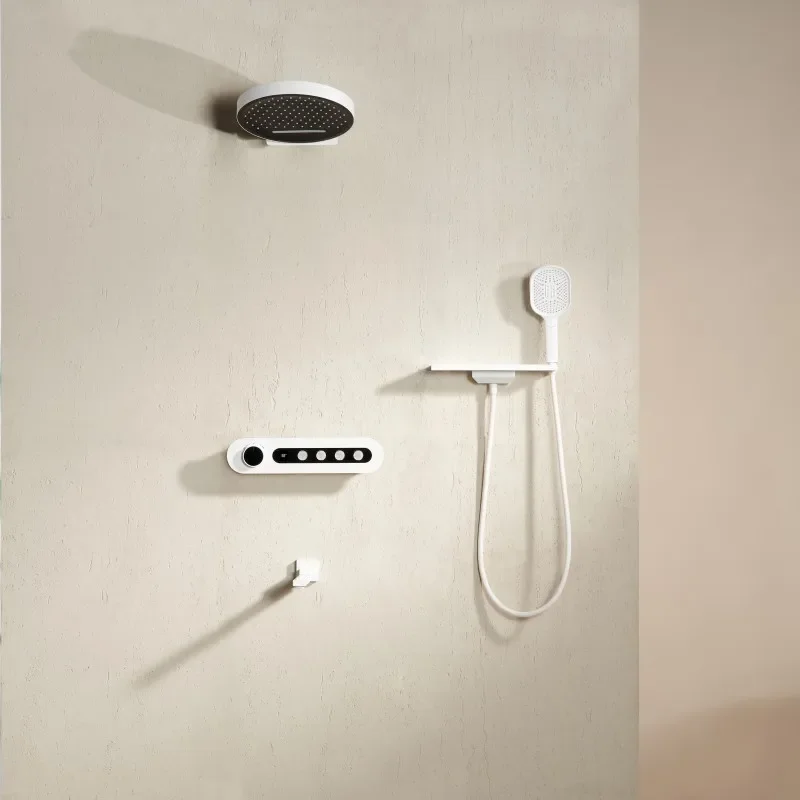 Constant Temperature Digital Display Shower Set White Copper Concealed Installation Embedded Wall Outlet Type Shower Faucet