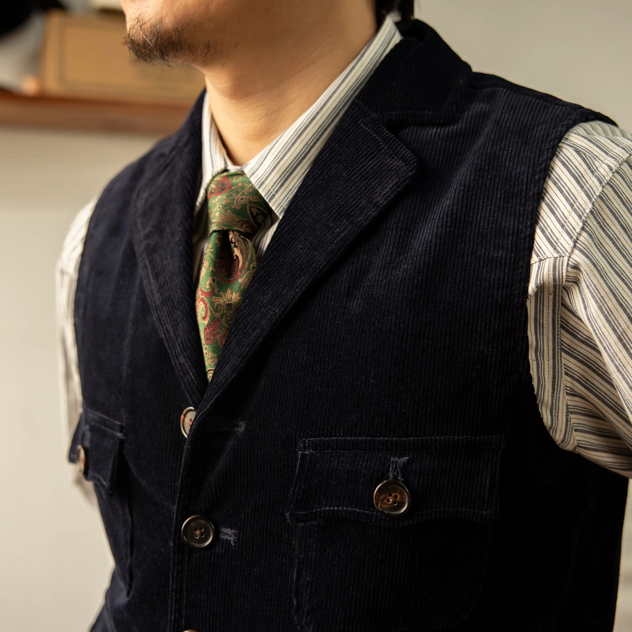 MJ-0016 Red Tornado Asian Size Vintage 100% Cotton Indigo Corduroy Waistcoat Mens Casual Thick Stylish Vest