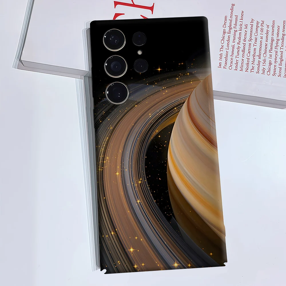 Golden Saturn Cosmos For Samsung Galaxy S26 S25 S24 A56 A36 Dual Layer Luxury Fashion Full Lens Protective Case