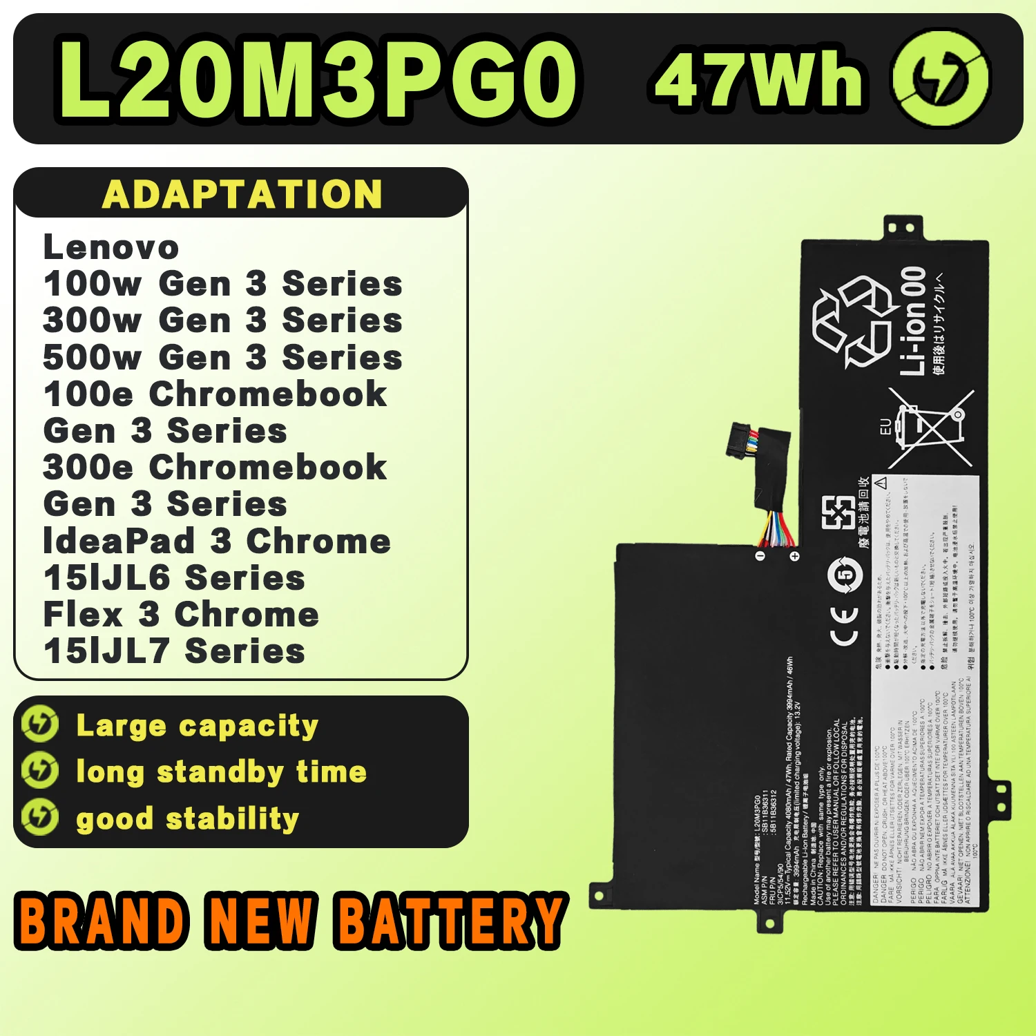 SAT L20M3PG0 New Laptop Batteries Replacement For LENOVO Chromebook Gen 3 L20D3PG0 11.52V-47Wh-4080mAh