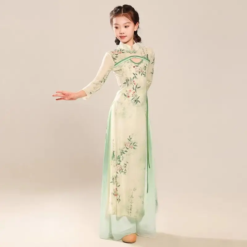 

Детская классическая танцевальная форма, комплект детского платья Cheongsam, платье для выступлений в китайском/фанате для девочек LI277