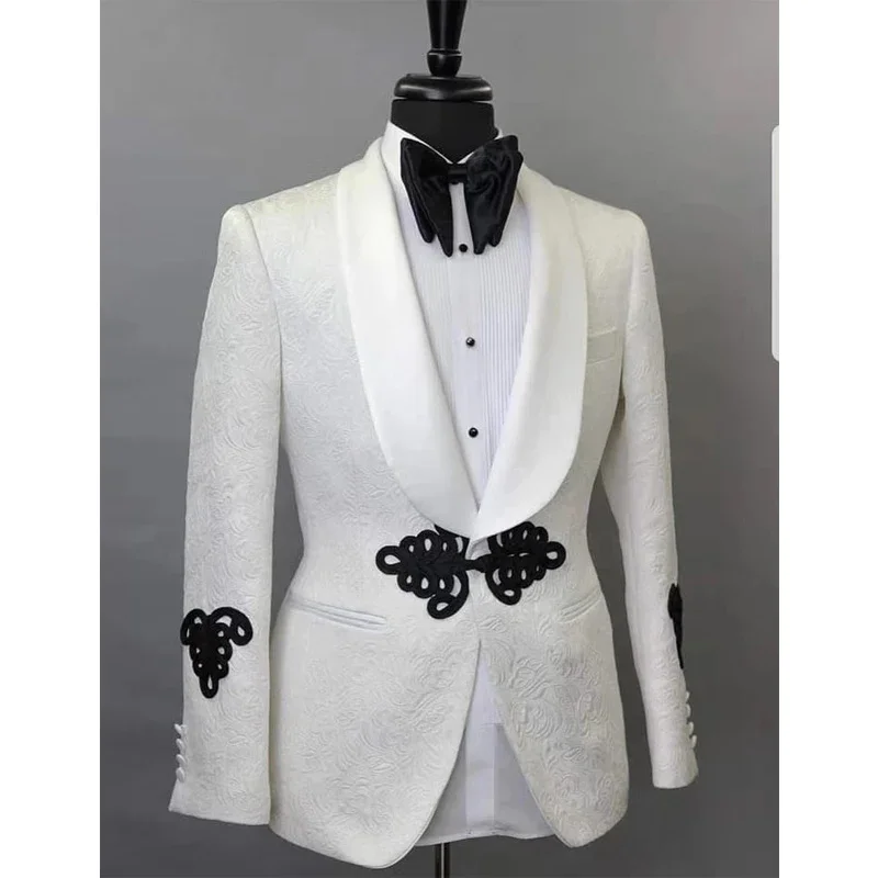 Une pièce Floral Blazer pour hommes Slim Fit blanc Costume veste châle revers sur mesure mariage manteau mâle mode Costume 2022 Une pièce Floral Blazer pour hommes Slim Fit blanc Costume veste châle revers sur mesure m