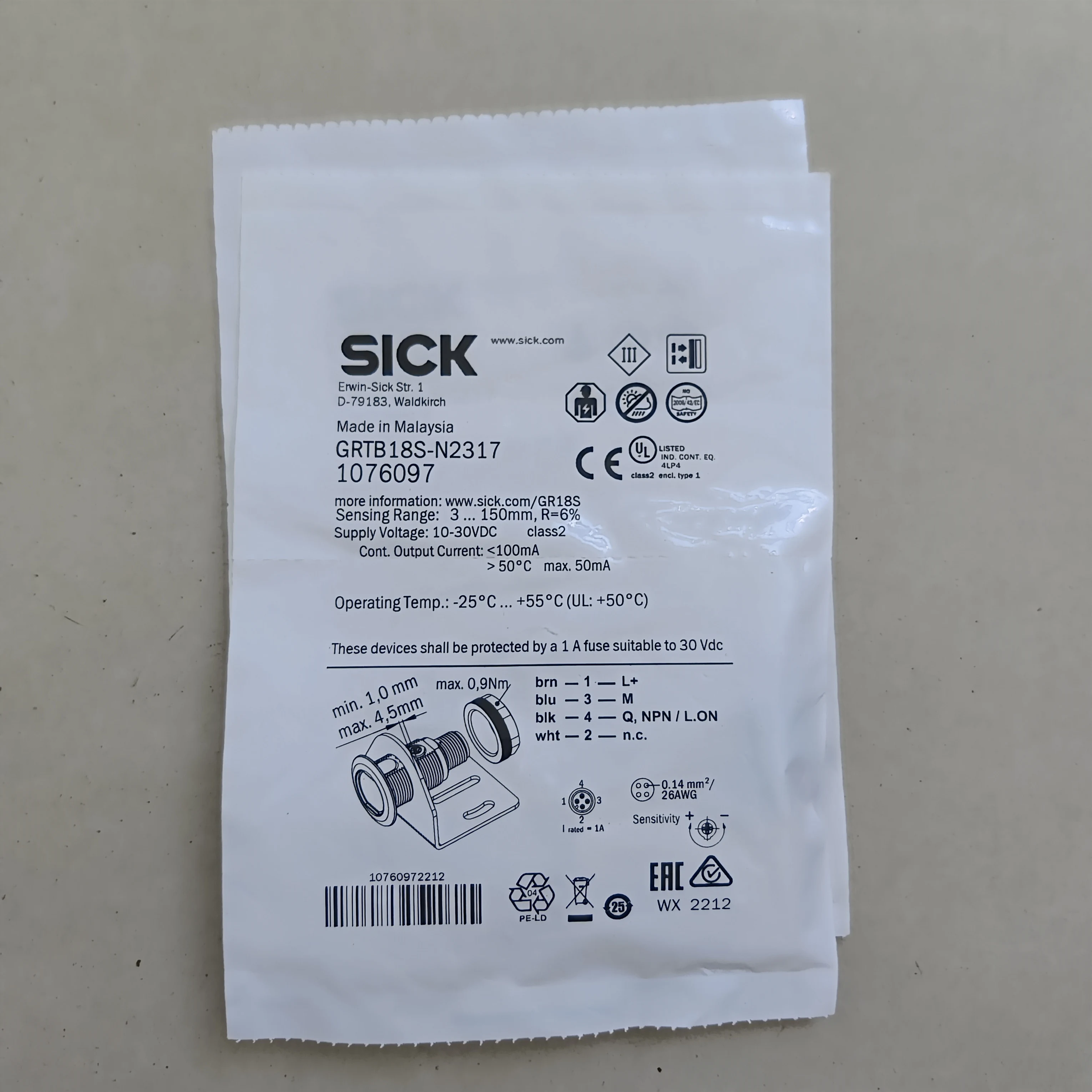 

Sick Original Diffuse Photoelectric Sensor GRTB18S-N2317 Order Number 1076097 Photoelectric Proximity Sensor New Brand