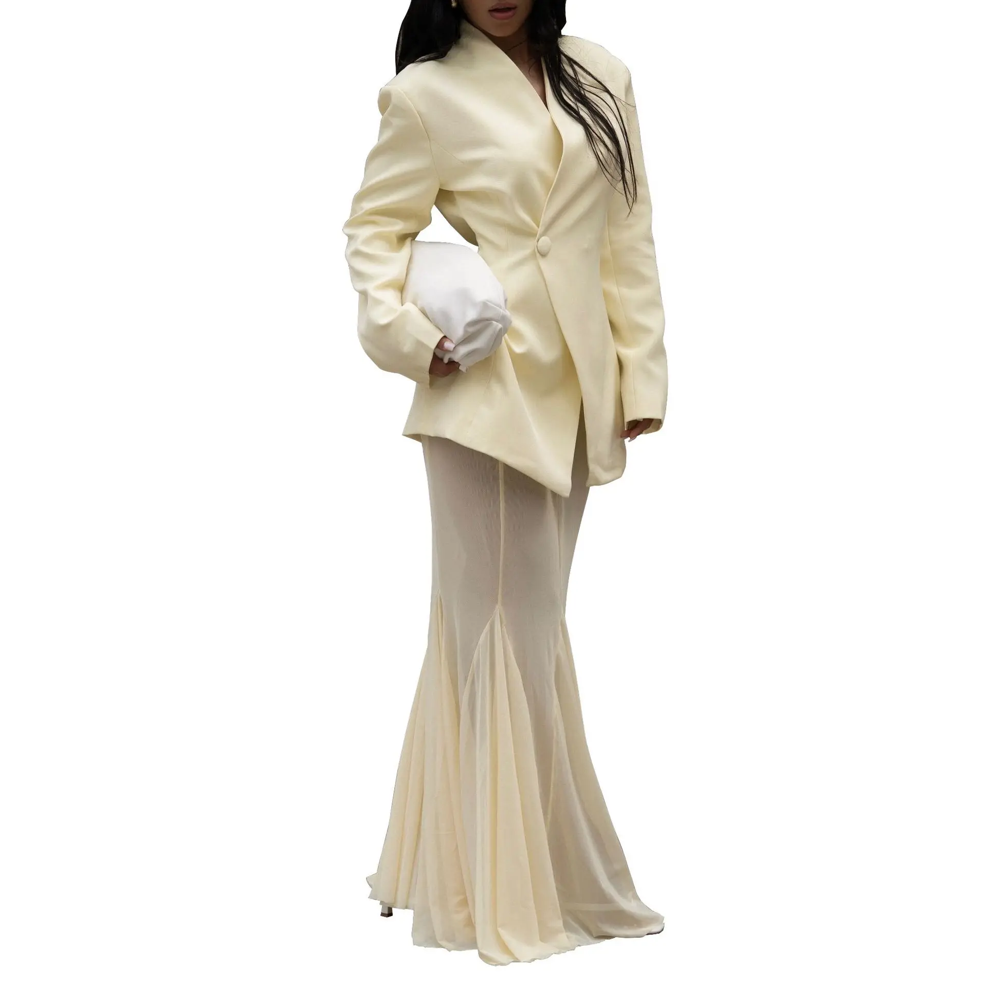 2026 primavera elegante feminino conjunto de duas peças mangas compridas terno casaco e saia de malha moda escritório senhora roupas de festa