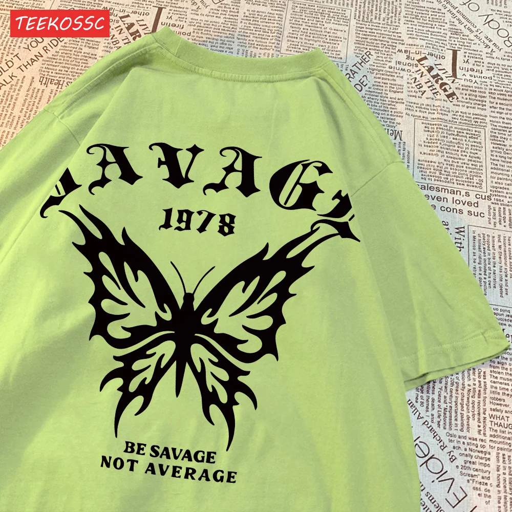 Casual Cotton Womens T-Shirts Be Savage Not Average Butterfly Printed Streetwear Soft Breathable Oversize Fashion Female Clothes