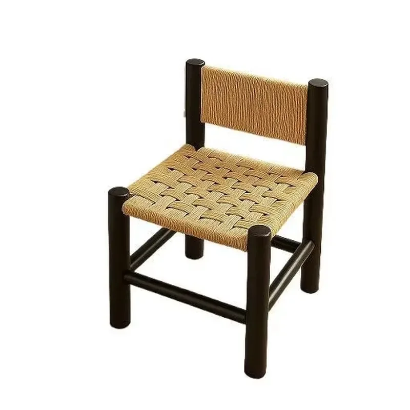 Solid Wood Woven Stool Chinese Retro Modern Low Footstool Entryway Shoe Changing Bench Living Room Flower Plant Stand Home