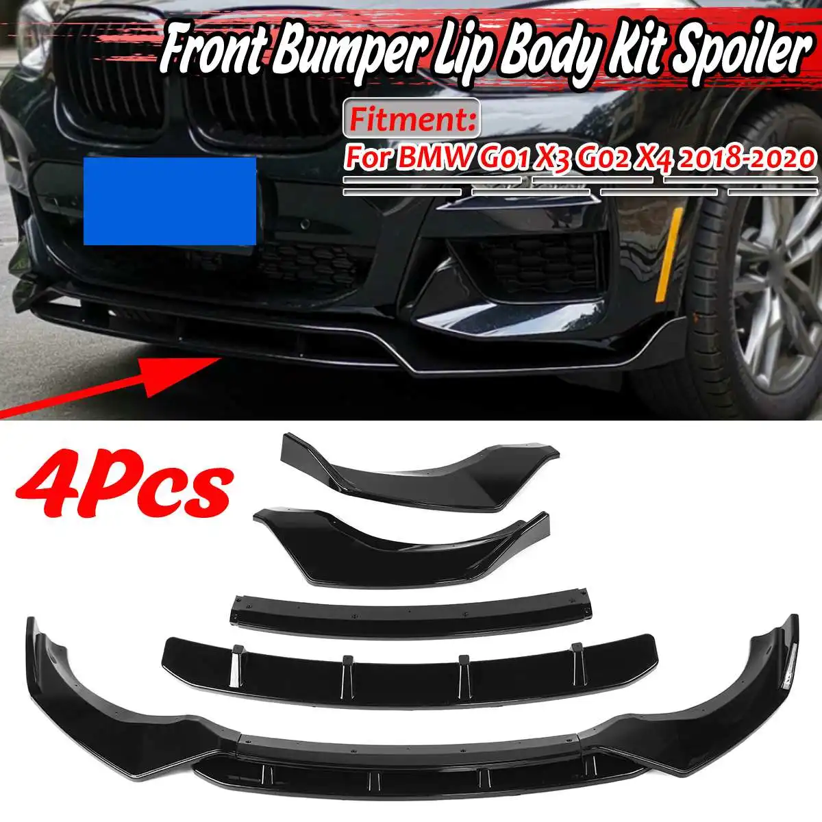 

4PCS Car Front Bumper Lip Deflector Lips Diffuser Spoiler Splitter Lip Protector Cover Guard For BMW X3 X4 G01 G02 2018-2020