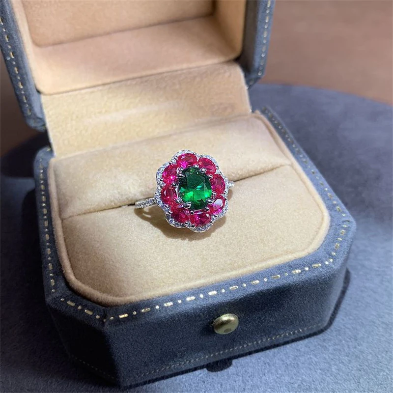 Fashionable New Colored Zircon Flower Ring for Women Stainless Steel Adjustable Ring, Bride\'s Wedding Jewelry Accessories Gift