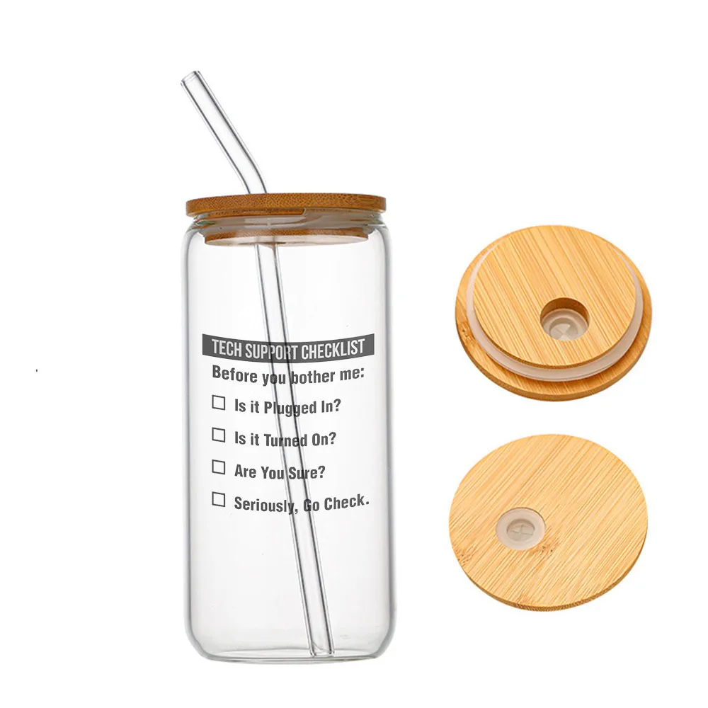 

Tech Support Checklist For Women Men Technical Support Glass For Heat Resistant High Drinking Cup With Straws Lids 16 oz