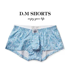 D. M Men's Underwear Boxer Quick Drying Pure Cotton Arro Pants Flower Flat Corner Pants U Bulge Bag Button Four Corners Sexy