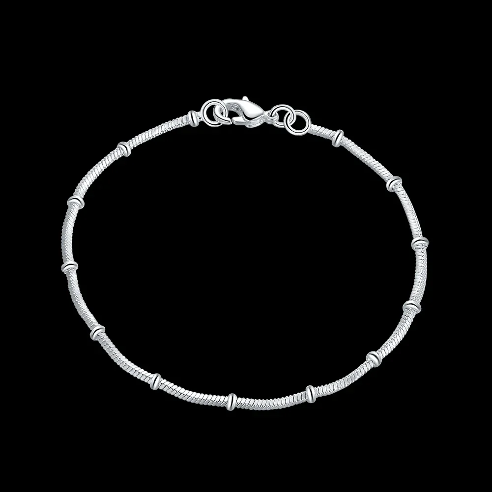 Bonita 925 Sterling Silver Fine Snake Chain Bracelet para Mulheres, Encantos de Luxo, Jóias Da Moda, Festa De Casamento, Presentes De Feriado, Quente