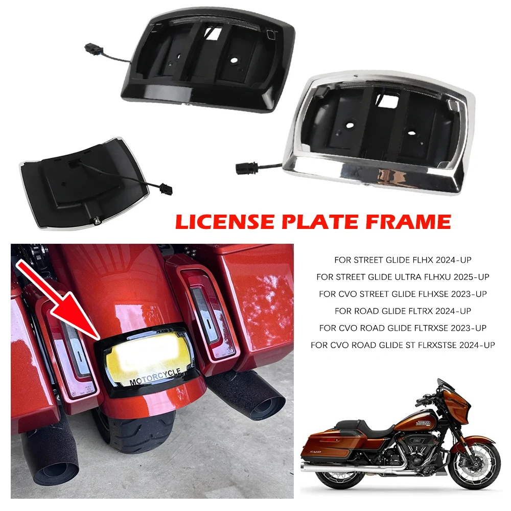 

2023 2024 For Harley Road Glide ST Electra Glide CVO Street Glide LED Light Curved License Plate Frame Relocation Kit Motorcycle