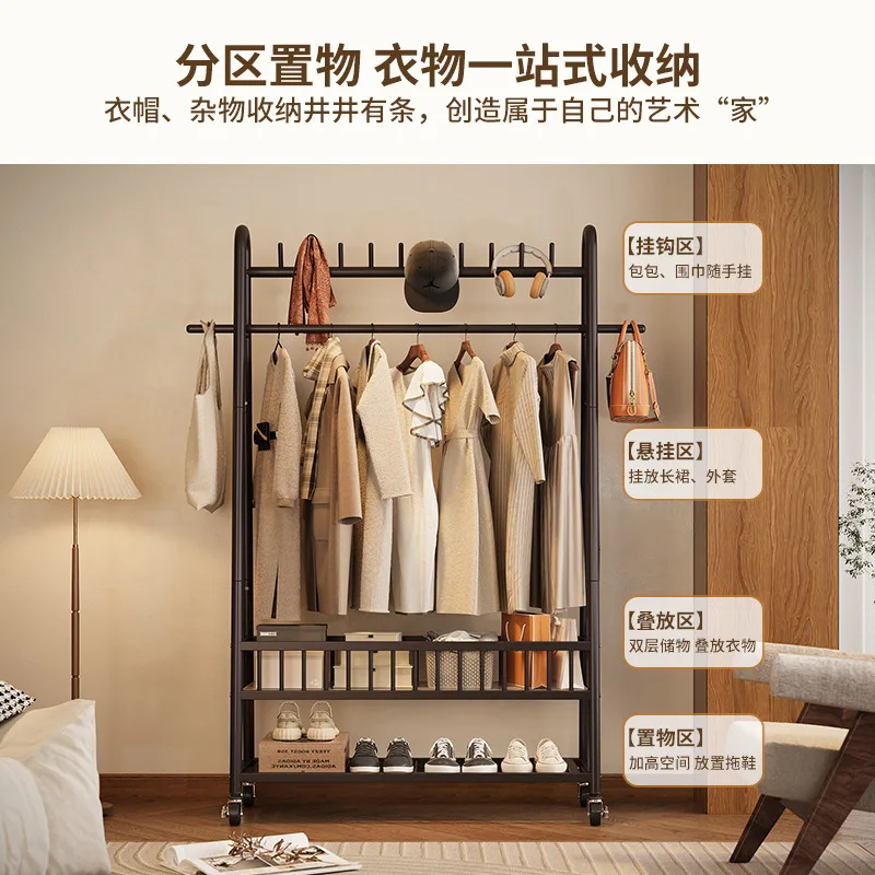 Cabide simples, rack de quarto, cabide móvel interno, rack de armazenamento de roupas de quarto, rack de secagem de ferro forjado para varanda.