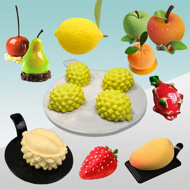 Meibum Fruit Mousse Pastry Baking Tools Durian Pitaya Tangerine Apple Pear Mango Lemon Design Silicone Cake Molds Dessert Moulds