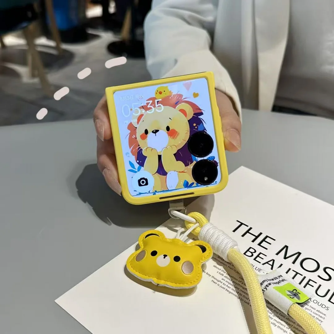 Fashion Kawwii Funny Bear Head Hand Strap Phone Case for Xiaomi Mix Flip 2 MIX FLIP2 for Xiaomi Mi Mix Flip Shockproof Cover