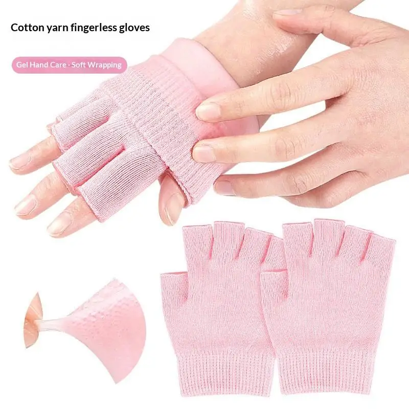 Reusable Cotton Gel Half-finger Gloves For Deep Moisturizing Care Overnight Repair Treatment For Dry Cracked Hands Care Tool