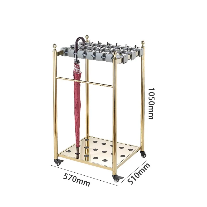 Hotel Lobby 18/24/36-head Umbrella Stand Holder with Lock Wheels Stainless Steel Wet Umbrella Hanging Rack Stand Supermarket