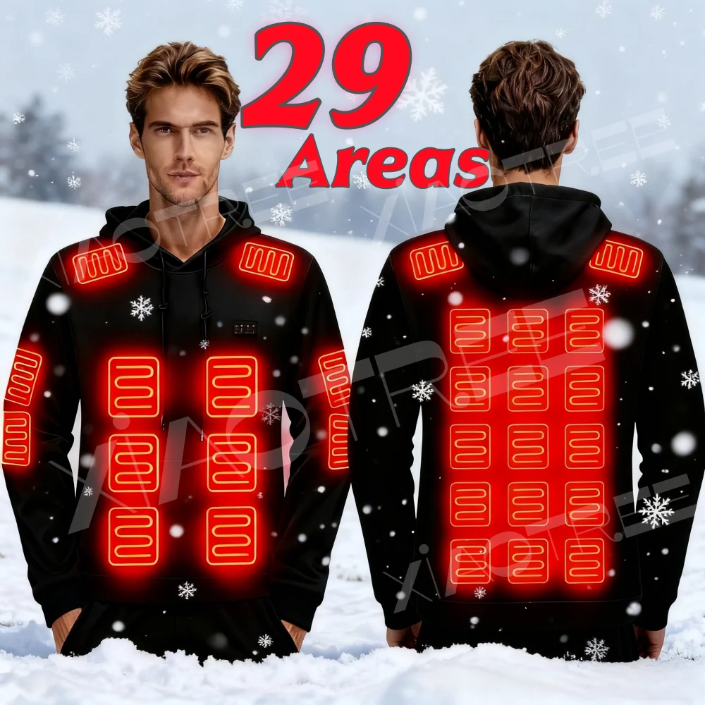 

29 Areas Heated jacket Men Hoodie sweatshirt Winter Womens Electric USSB Heater Camping Thermal Vest Body Warmer EU Size