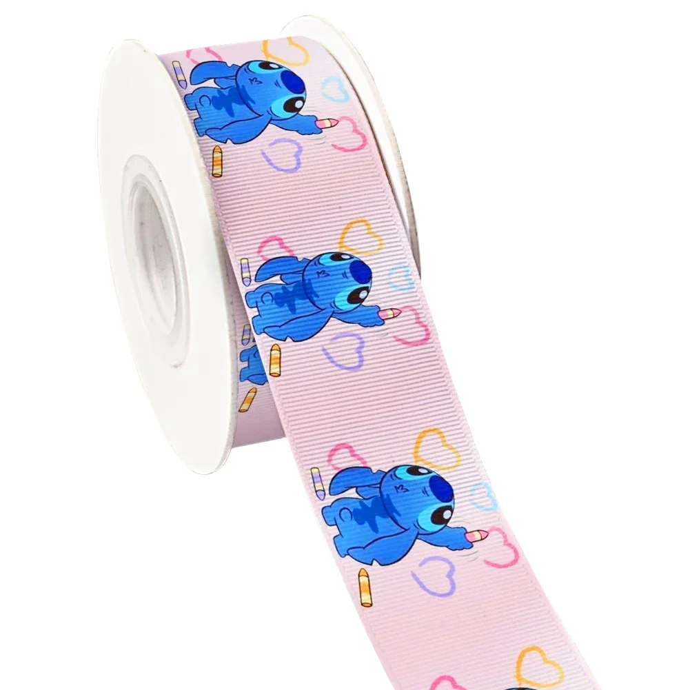 10yards Disney Cartoon Stitch Printed Grosgrain Ribbon for Cheer Bows DIY Girl Headwear Hair Bows