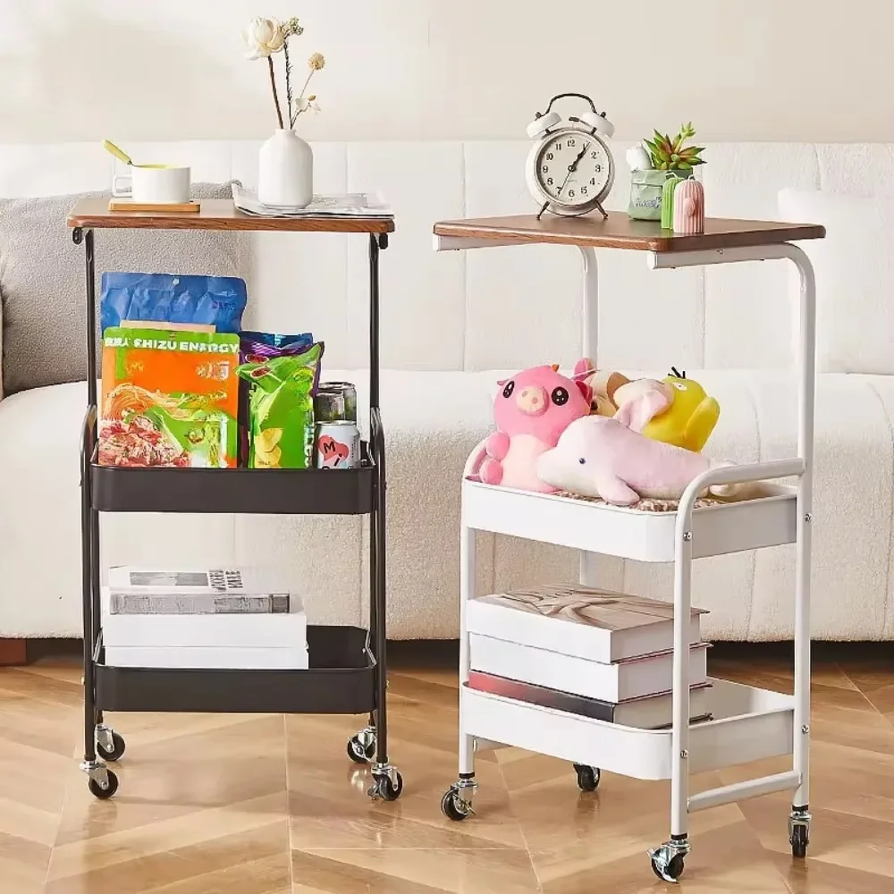 Rolling Storage Carts Kitchen Organizer Trolley With Table Top Bathroom Gap Drain Rack Carbon Steel Rustproof Shelf Utility Cart