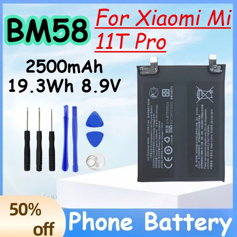 

BM58 2500mAh 19.3Wh 8.9V Battery for Xiaomi Mi 11T Pro Replace Rechargeable Mobile Phone Battery +Free Tools