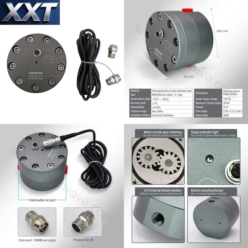 XXT High Precision HWAUT HW-FS-03 12V Aluminum Alloy Gear Oil Pump Flow Meter V2.1 for Common Rail Test Bench Pumps