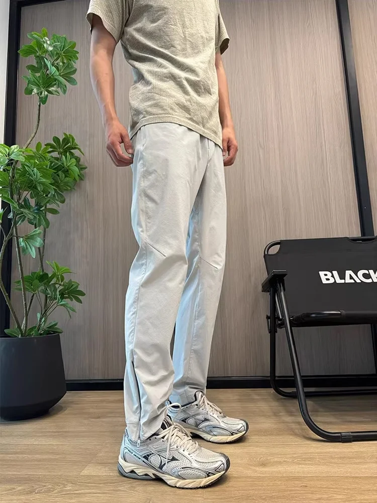 미국 스타일 기능성 남성 여름 얇은 소프트 쉘 등산 바지 사이드 지퍼 빠른 건조 작업복 청바지 스트레이트 레그 바지