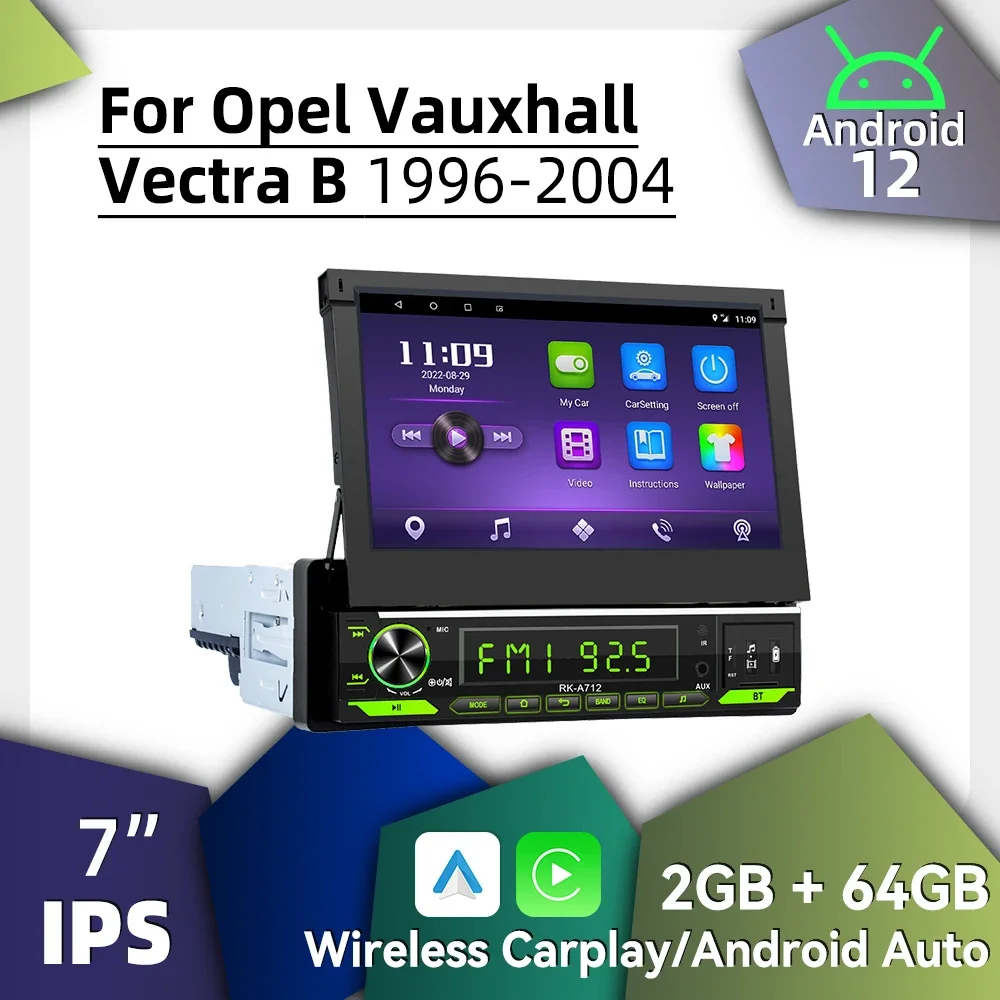 7-дюймовый выдвижной экран Carplay Android Auto Android Автомобильный мультимедийный радиоприемник 1 Din для Opel Vauxhall Vectra B 1996-2004 Стерео GPS BT