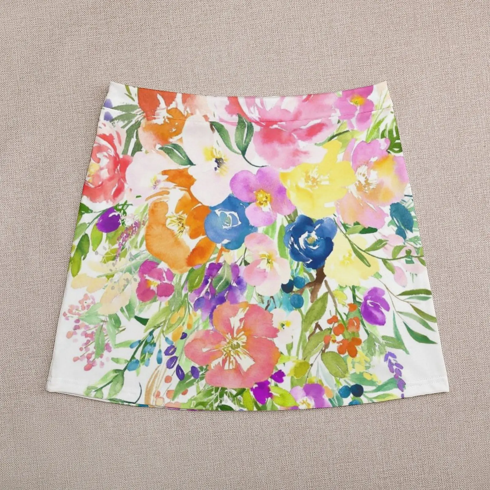 Colorful Large Watercolor Flower Bouquet Mini Skirt 90s aesthetic short skirts for women